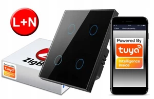 Interruptor de 4 círculos TUYA ZigBee Touch negro # L+N - Imagen 1 de 12