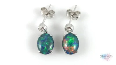 Orecchini pendenti a goccia opale grandi 9x7 mm in argento sterling opale aut... - Immagine 1 di 4