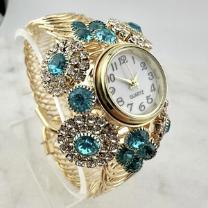 Elegant Blue Inlaid Rhinestone Women's Fashion Quartz Watch - Has New Battery - Picture 1 of 13