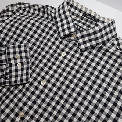 Camisa de vestir Express moderna negra a cuadros de guinga para hombre talla M 15-15,5 Foto 1 de 4