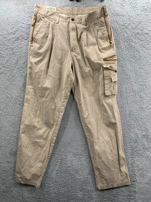 Calça ORVIS Masculina Vintage 36x33 Carga Medida Bege Acabamento de Couro Etiqueta: 36* - Imagem 1 de 4