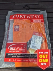 Portwest Bizweld Flame Resistant Trousers Orange Size Small. - Picture 1 of 7