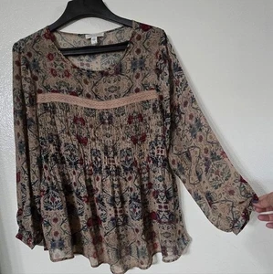 Vintage America Floral Semi-Sheer Smocked Peasant Blouse 1X - Picture 1 of 8