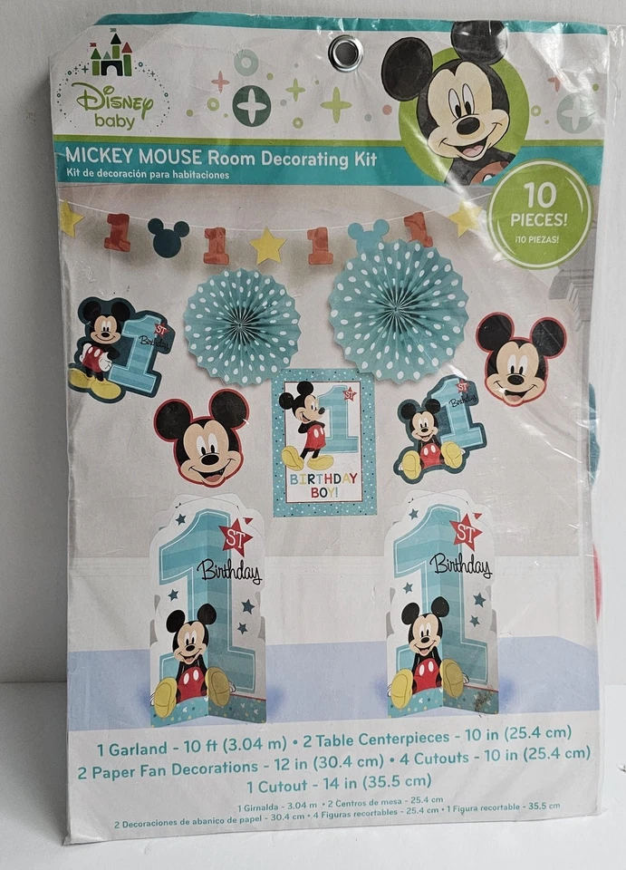Disney Bebé Mickey Mouse Kit de Decoración de Habitación 10 Piezas 1er Cumpleaños Fiesta Set Foto 1 de 4