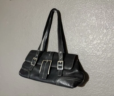 Maxximum Purse Handbag Black Pebbled Leather Double Handles - Image 1 of 4