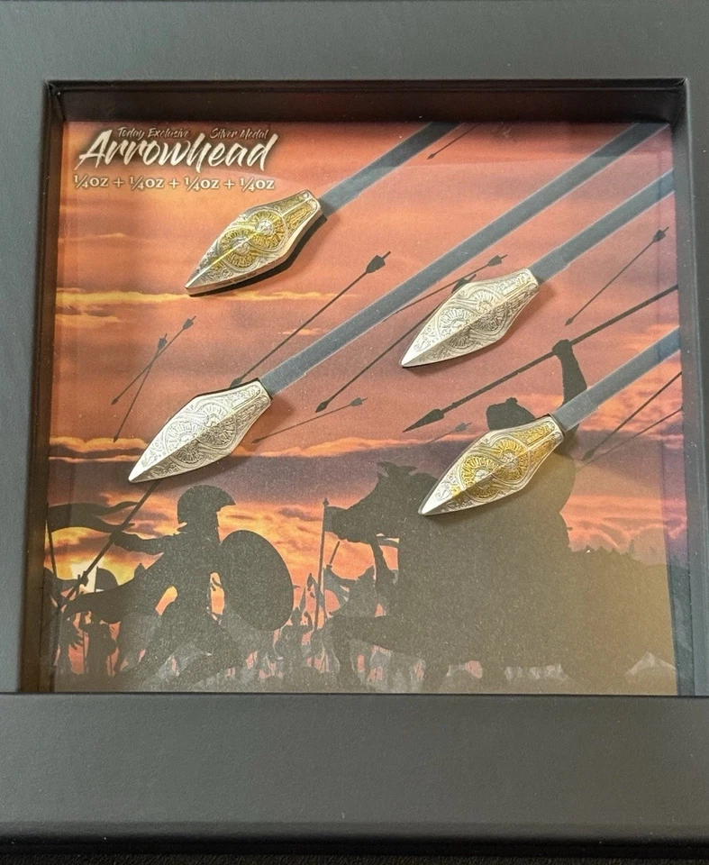 (4) 1/4 999 Silver Arrowheads Antiqued & Gold Gilded South Korea W/Display & COA - Image 1 of 4