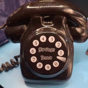 Vintage Ceramic Black Telephone Money Box - Novelty VGC - Picture 1 of 4