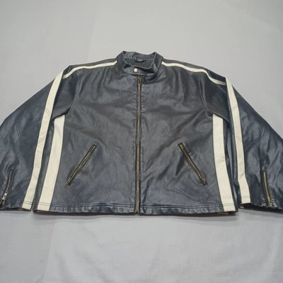 Vtg Arizona Jacket Mens 50 Faux Leather Moto Biker Racing Black White Striped - Image 1 of 4