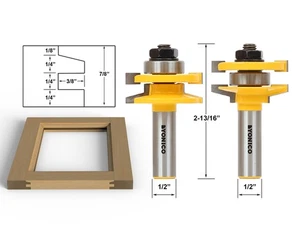 Bevel 2 Bit Rail and Stile Router Bit Set - 1/2" Shank - Yonico 12247 - Picture 1 of 1