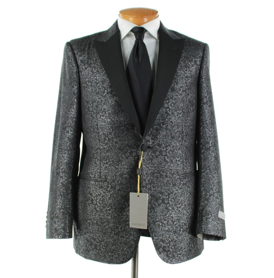 Chaqueta de cena Canali nueva con etiquetas mezcla de lana talla 52R (42R EE. UU.) en cachemir negro y plateado Foto 1 de 4