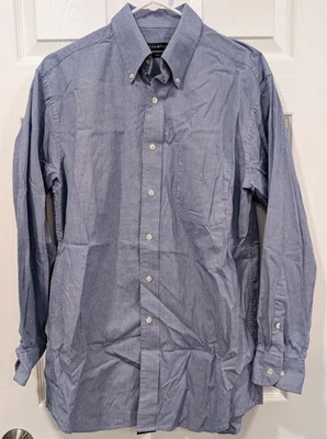 Camisa de vestir azul de algodón manga larga con botones Club Room para hombre M 15,5" 32/33 Foto 1 de 4