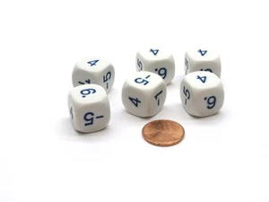 Pack of 6 16mm Round Opaque Negative Odd Numbers Dice - White with Blue Numbers - Picture 1 of 1