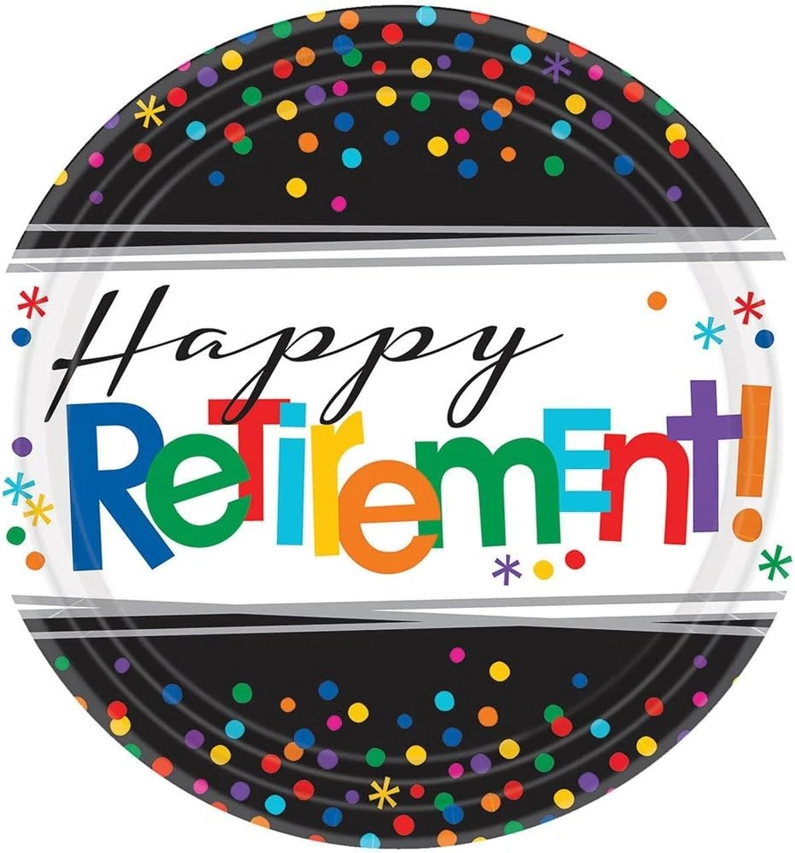 Platos de banquete de papel de 10,5" para fiesta de jubilación de oficina de trabajo oficialmente retirado Foto 1 de 1