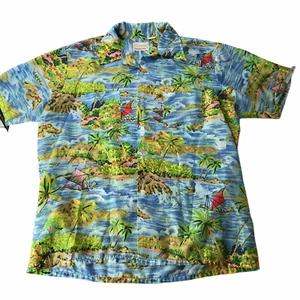 Vintage Cascade Hawaiian Print Shirt Short Sleeve Made in Korea Blue Green XL - Picture 1 of 7