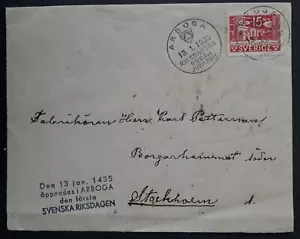 SCARCE 1935 Sweden Cover ties 15 ore stamp Parliament 500th Anniv cds - Bild 1 von 3
