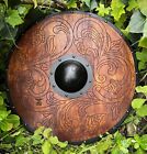 Medieval Wooden Viking Round Leaf Design Shield, Larp Reenactment Shield.