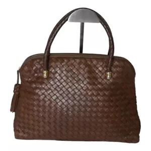 Bottega Veneta Intrecciato Tassel Leather Handbag Tote Bag Brown - Picture 1 of 17