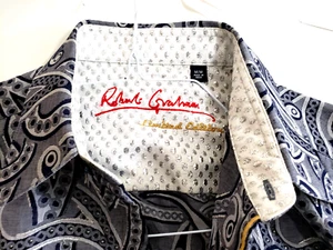 Robert Graham Limited Edition Men l/sl shirt M gray Black paisley cotton linen - Picture 1 of 12