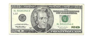 1996$20. DOLLAR, BIRTHDAY NOTE FROM SECOND WORLD WAR II # (50181944) MAY/18/1944 - Picture 1 of 2