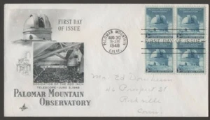 USA 1948 FIRST DAY COVER PALOMAR MOUNTAN OBSERVATORY WITH BLOCK OF 4 WITH CACHET - Picture 1 of 1
