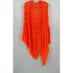 Mantón vintage de ganchillo hecho a mano para mujer talla única naranja neón hippie retro flecos - Imagen 1 de 3