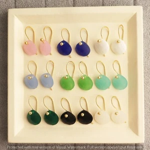 Trillion Pink Chalcedony Gold Plated Drop Earrings Gemstone Handmade Gift ForHer - Picture 1 of 27