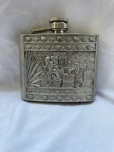 Vintage Tequila Flachmann - aufwendiges Agaven Ernte Design, Edelstahl - Bild 1 von 10
