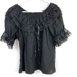 Camisa Cottagecore Romántica Baile Encaje Negra Moda Cuadrada De Colección Mediana - Imagen 1 de 4
