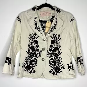 Giacca blazer Miss Me ricamata grande avorio nero floreale boho vintage Y2K nuova con etichetta - Foto 1 di 9