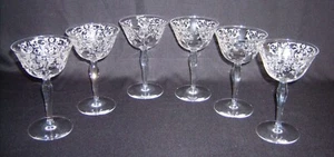 Fostoria Midnight Rose 5,5 Unzen Champagner Sherbet Gläser 6er Set Vintage Geätzt - Bild 1 von 7