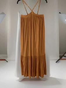 La Redoute Mustard Yellow Maxi Dress Size 14 Gold Platted Straps - NWOT - Picture 1 of 18