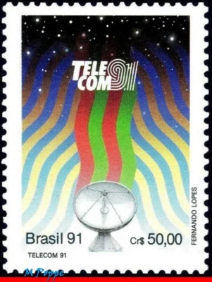 2332 BRASIL 1991 TELECOMUNICACIONES, FORO MUNDIAL Y EXPOSICIÓN, ANTENA PARABÓLICA, MI# 2432 MNH Foto 1 de 2