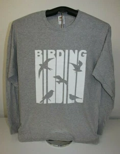 BIRDING- Bird Watching-  Long Sleeve T-Shirt, Large, Gray - Picture 1 of 6