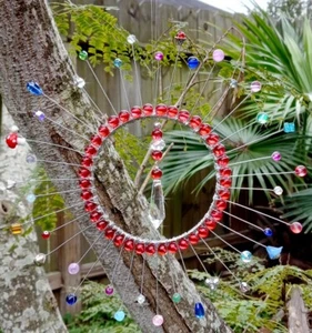 Suncatcher Sunburst Starburst Rays Unique Whimsical Beaded 9" Garden Gift - Picture 1 of 23