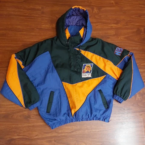 Vtg Pheonix Suns Pro Player Zip Hood Puffer Jacket Size Large Pullover Colorway Cover