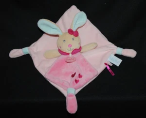 🐰 Doudou lapin plat Perle BABY NAT' BABYNAT rose 2 tons oreilles bleues NEUF - Picture 1 of 1