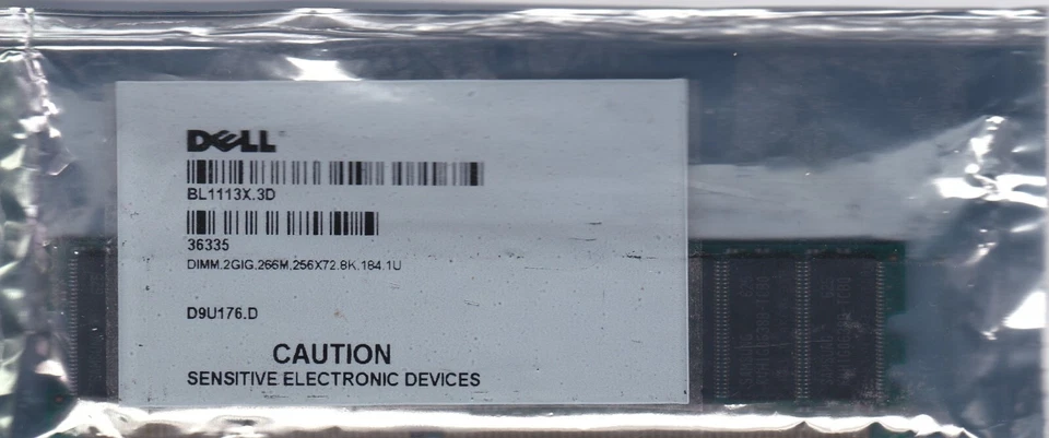 Dell D9U176 2GB DDR-266/PC-2100 RDIMM 184-Pin CL2.5 Dual Rank x4 ECC Registered  - Image 1 of 2