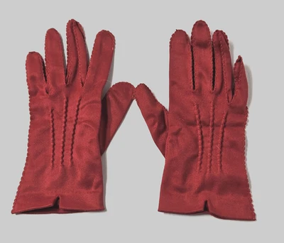 Guantes de vestir vintage de algodón rojo para mujer pequeños costuras superiores Foto 1 de 4