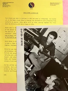 David Byrne & Brian Eno , original vintage press kit headshot photo & Biography - Picture 1 of 3