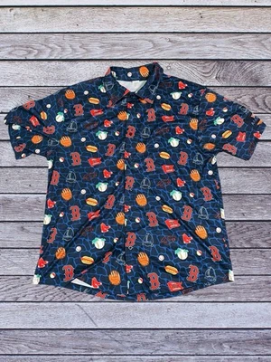 Boston Red Sox Shirt Mens XL Button Up Hawaiin Baseball Gloves Hotdogs Short Slv - Image 1 of 4