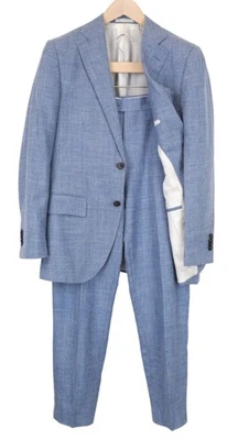 SUITSUPPLY Lazio Men's Suit UK38R Slim Blue Wool Silk Linen Classic 2-Piece - Image 1 of 4
