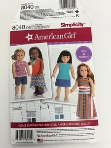 Simplicity 8040 American Girl Pattern Doll Clothes Skirt Shorts Tank - Picture 1 of 3