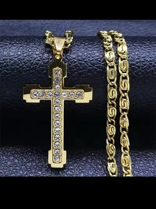 Luxury Zircon Cross Necklace Pendant For Men Women Jewelry Link Chain Gift - Picture 1 of 4