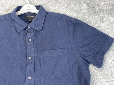 Banana Republic Shirt Mens Large Blue Linen Slim Fit Short Sleeve Button Front - Image 1 of 4