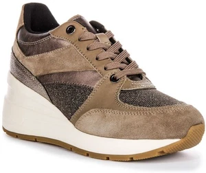 GEOX D Zosma A Sparkle Interno Cuña Lona Mujer Zapatillas Topo GB 3-8 - Imagen 1 de 13