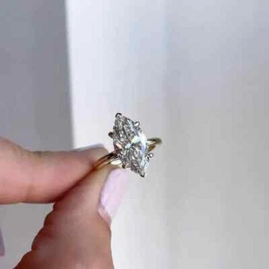 3Ct Marquise-Cut Moissanite Hidden Halo Anniversary Ring 14k Yellow Gold Plated - Picture 1 of 6