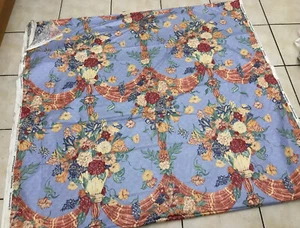 Regalia Interior Selection Sky Blue Sateen Cotton Flower Swag Fabric REMNANT 5m - Picture 1 of 7