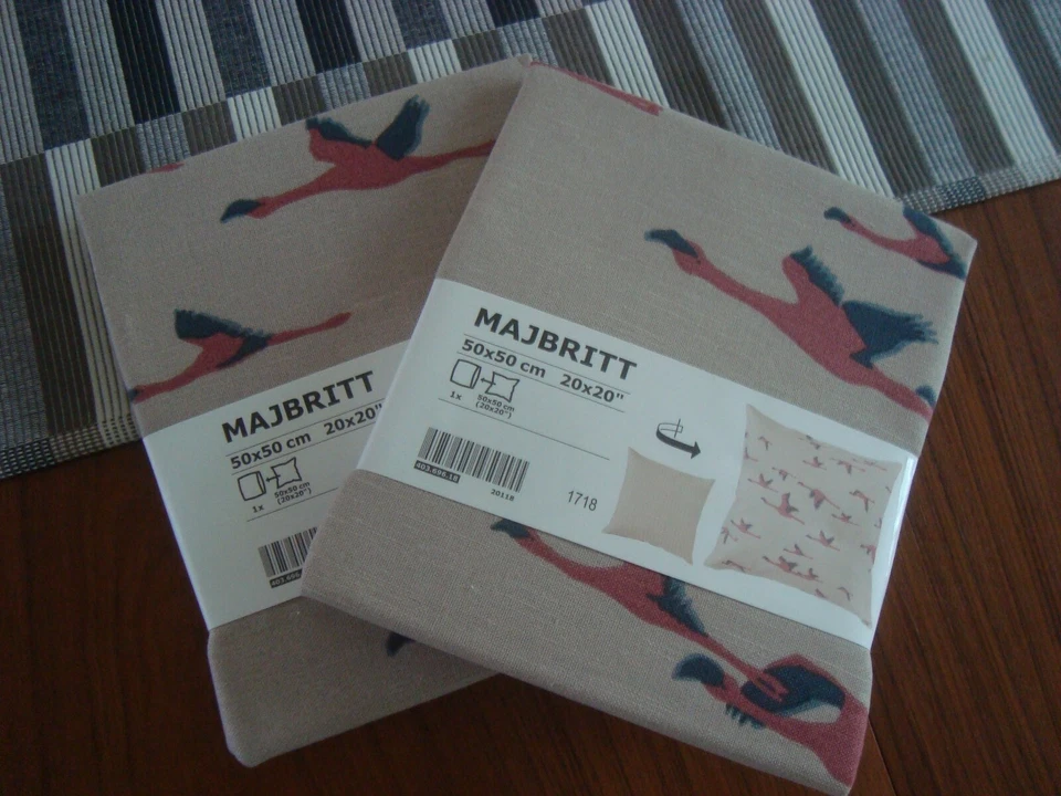 4 IKEA Cushion Cover 20x20" Majbritt Flying Flamingos Beige Ship