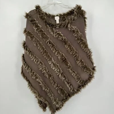 Poncho Chicos Mujer Talla L/XL Taupe Imitación Piel Borde Festival Boho Artesanal Capas Foto 1 de 4