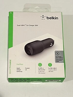Cargador de Coche Doble Belkin USB-C PD 36W - Negro CAJA ABIERTA Foto 1 de 2